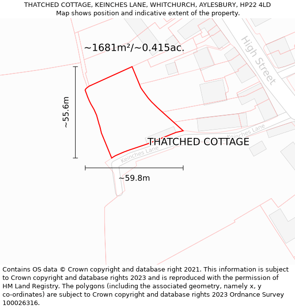 THATCHED COTTAGE, KEINCHES LANE, WHITCHURCH, AYLESBURY, HP22 4LD: Plot and title map