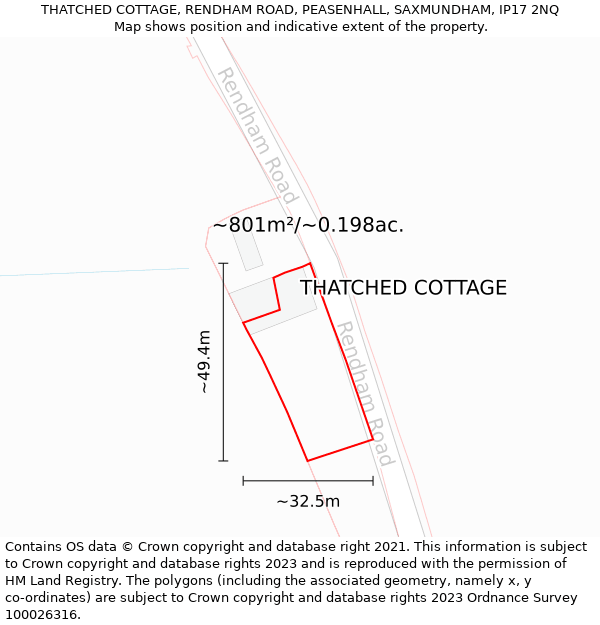 THATCHED COTTAGE, RENDHAM ROAD, PEASENHALL, SAXMUNDHAM, IP17 2NQ: Plot and title map