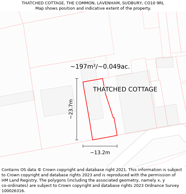 THATCHED COTTAGE, THE COMMON, LAVENHAM, SUDBURY, CO10 9RL: Plot and title map