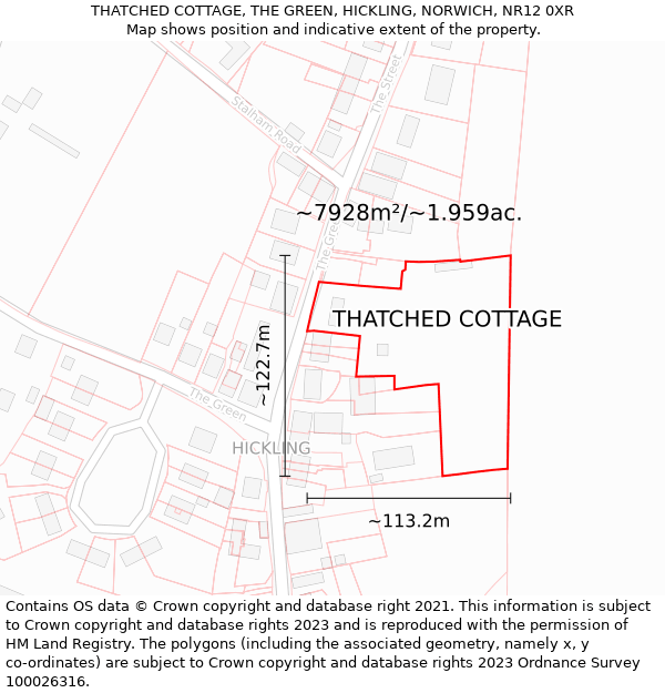 THATCHED COTTAGE, THE GREEN, HICKLING, NORWICH, NR12 0XR: Plot and title map