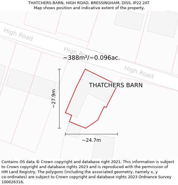 THATCHERS BARN, HIGH ROAD, BRESSINGHAM, DISS, IP22 2AT: Plot and title map