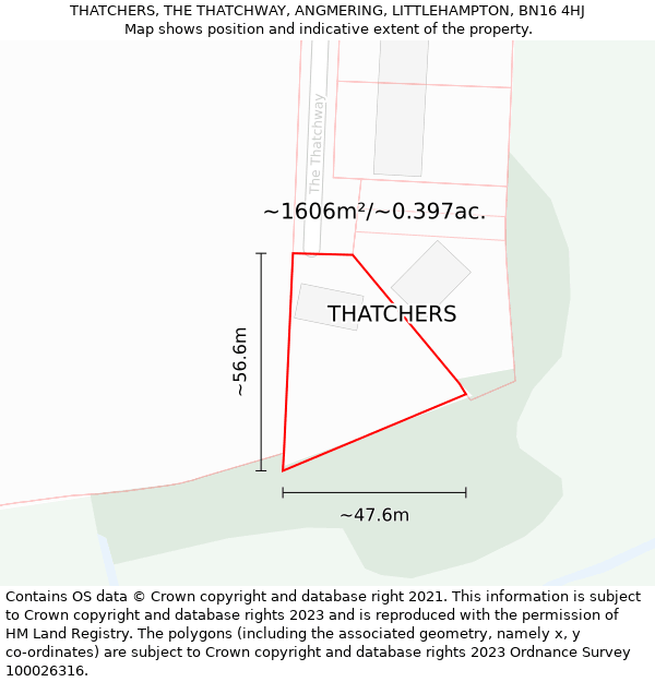 THATCHERS, THE THATCHWAY, ANGMERING, LITTLEHAMPTON, BN16 4HJ: Plot and title map