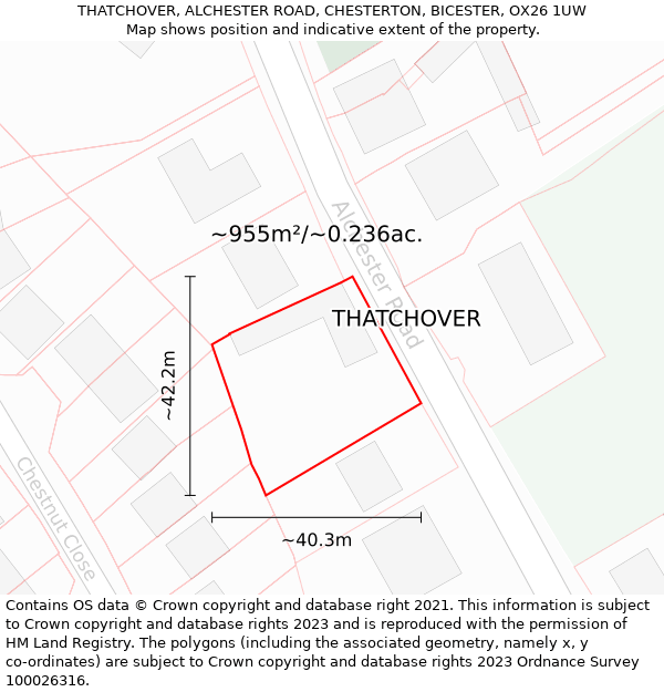 THATCHOVER, ALCHESTER ROAD, CHESTERTON, BICESTER, OX26 1UW: Plot and title map