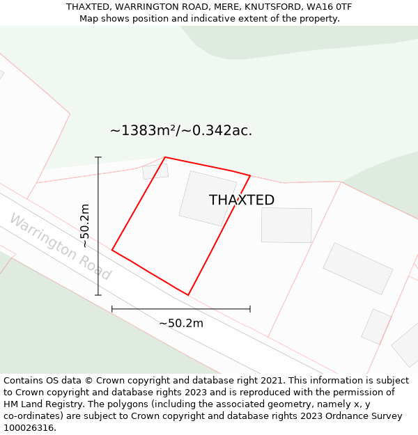 THAXTED, WARRINGTON ROAD, MERE, KNUTSFORD, WA16 0TF: Plot and title map