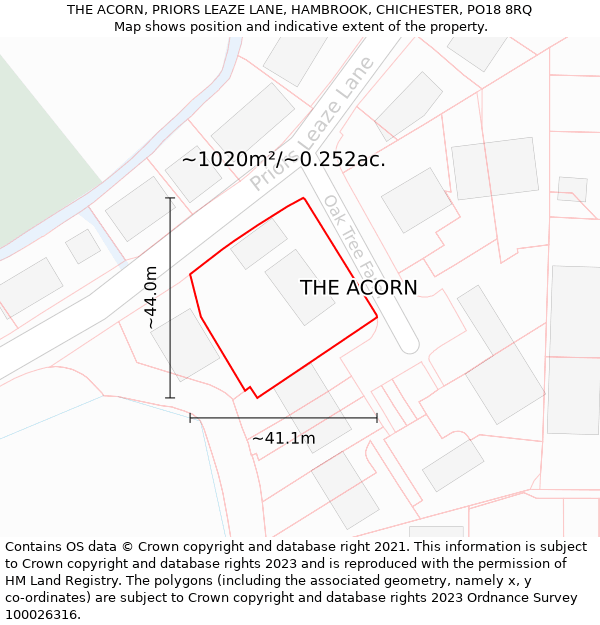 THE ACORN, PRIORS LEAZE LANE, HAMBROOK, CHICHESTER, PO18 8RQ: Plot and title map