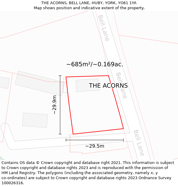 THE ACORNS, BELL LANE, HUBY, YORK, YO61 1YA: Plot and title map