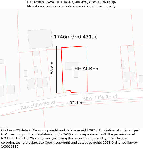 THE ACRES, RAWCLIFFE ROAD, AIRMYN, GOOLE, DN14 8JN: Plot and title map