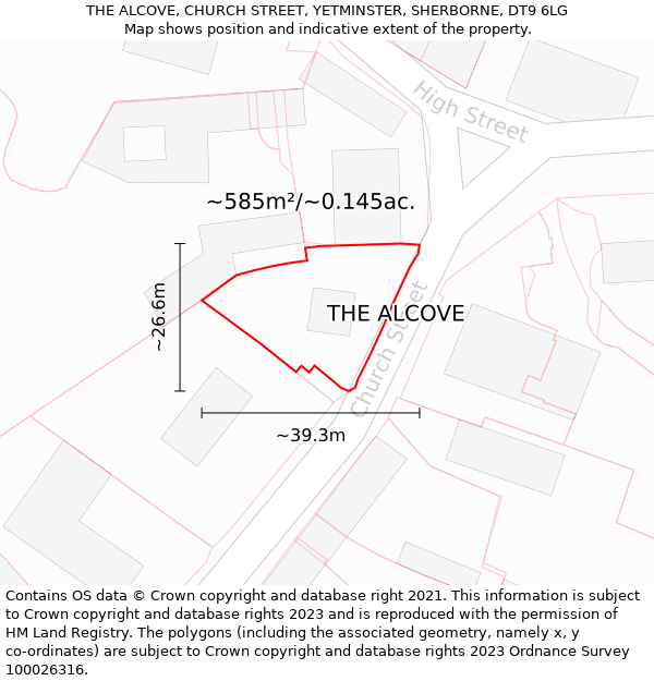 THE ALCOVE, CHURCH STREET, YETMINSTER, SHERBORNE, DT9 6LG: Plot and title map
