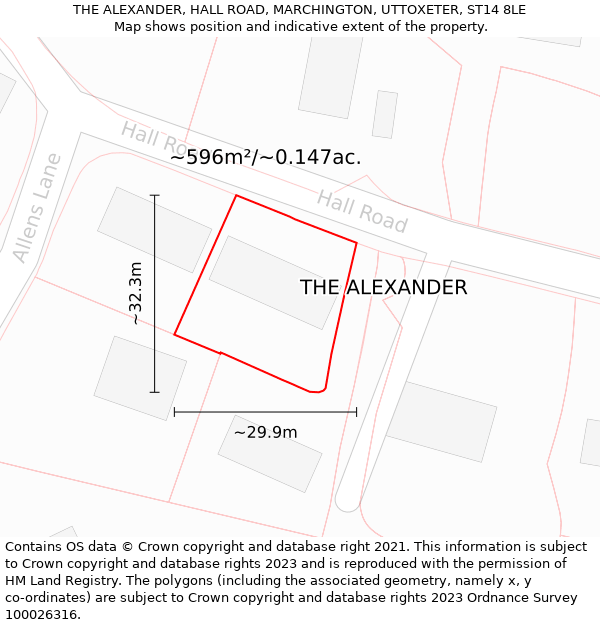 THE ALEXANDER, HALL ROAD, MARCHINGTON, UTTOXETER, ST14 8LE: Plot and title map