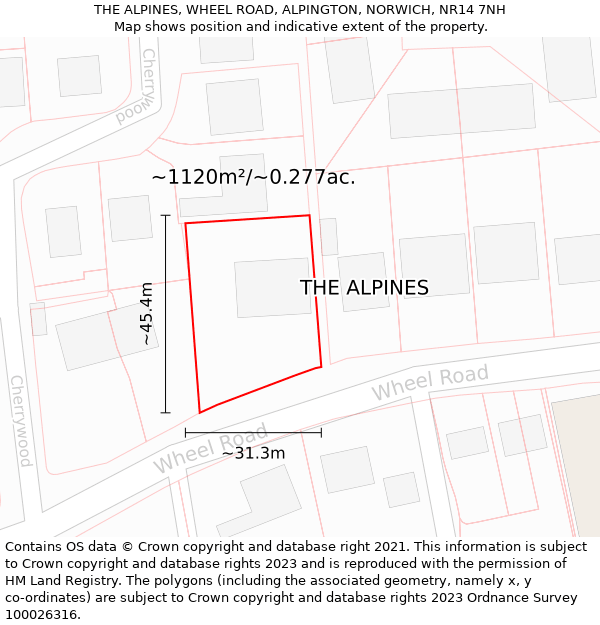 THE ALPINES, WHEEL ROAD, ALPINGTON, NORWICH, NR14 7NH: Plot and title map