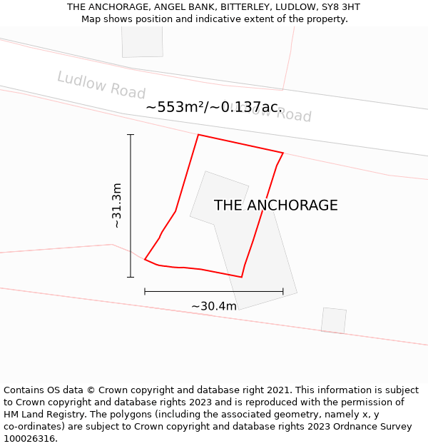 THE ANCHORAGE, ANGEL BANK, BITTERLEY, LUDLOW, SY8 3HT: Plot and title map