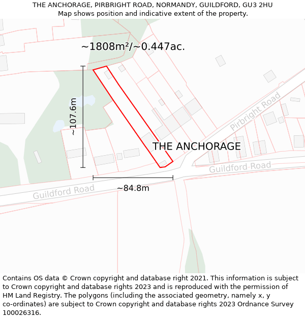 THE ANCHORAGE, PIRBRIGHT ROAD, NORMANDY, GUILDFORD, GU3 2HU: Plot and title map