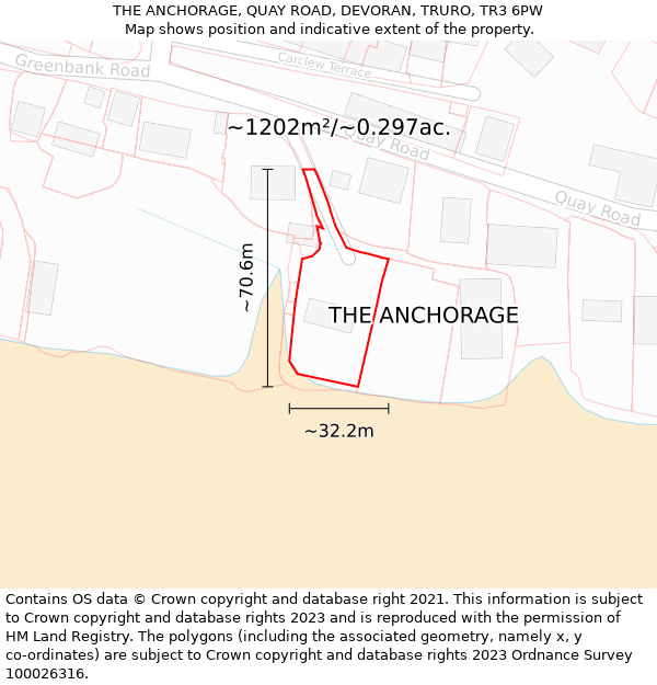 THE ANCHORAGE, QUAY ROAD, DEVORAN, TRURO, TR3 6PW: Plot and title map