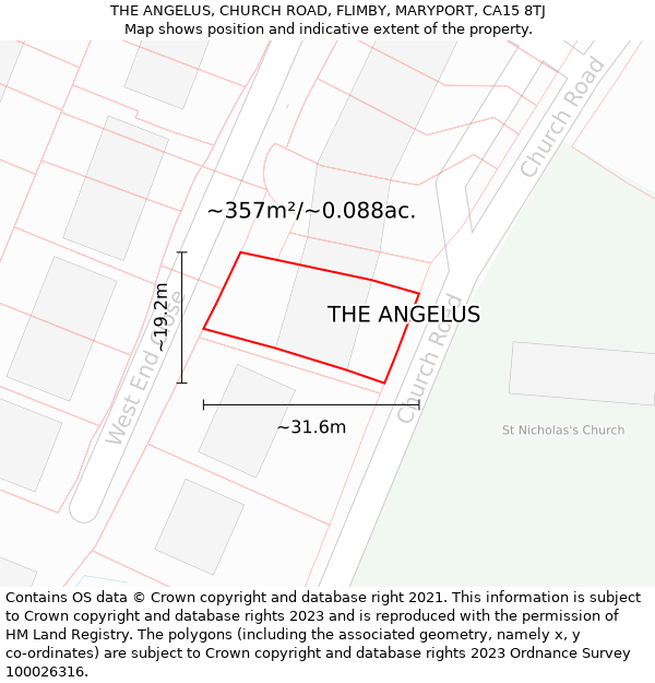 THE ANGELUS, CHURCH ROAD, FLIMBY, MARYPORT, CA15 8TJ: Plot and title map