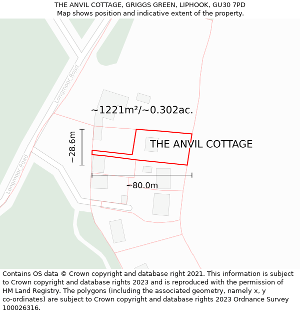 THE ANVIL COTTAGE, GRIGGS GREEN, LIPHOOK, GU30 7PD: Plot and title map