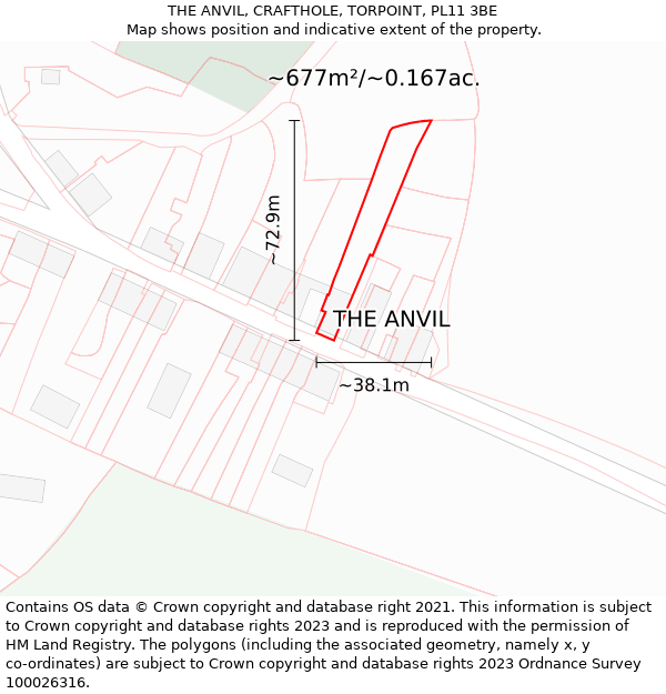 THE ANVIL, CRAFTHOLE, TORPOINT, PL11 3BE: Plot and title map