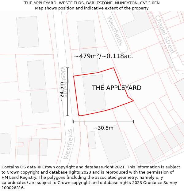 THE APPLEYARD, WESTFIELDS, BARLESTONE, NUNEATON, CV13 0EN: Plot and title map