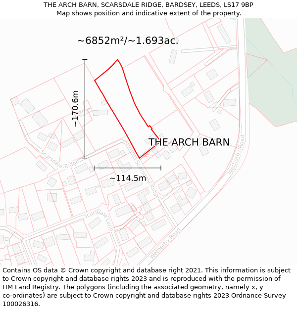 THE ARCH BARN, SCARSDALE RIDGE, BARDSEY, LEEDS, LS17 9BP: Plot and title map