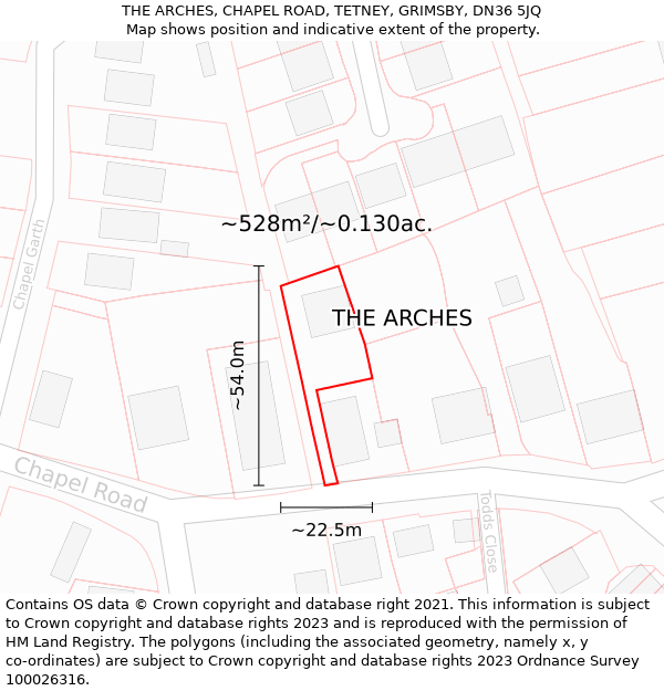 THE ARCHES, CHAPEL ROAD, TETNEY, GRIMSBY, DN36 5JQ: Plot and title map