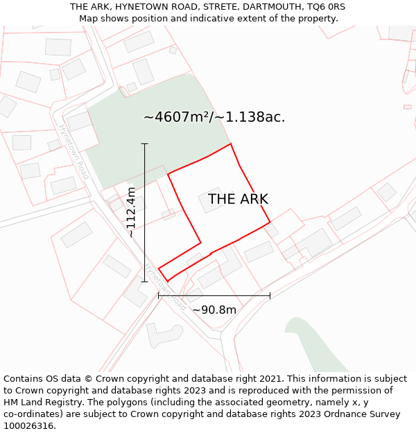 THE ARK, HYNETOWN ROAD, STRETE, DARTMOUTH, TQ6 0RS: Plot and title map