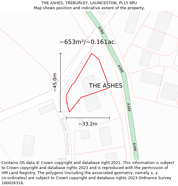 THE ASHES, TREBURLEY, LAUNCESTON, PL15 9PU: Plot and title map