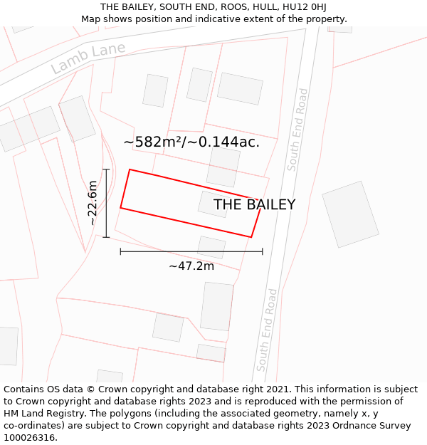 THE BAILEY, SOUTH END, ROOS, HULL, HU12 0HJ: Plot and title map