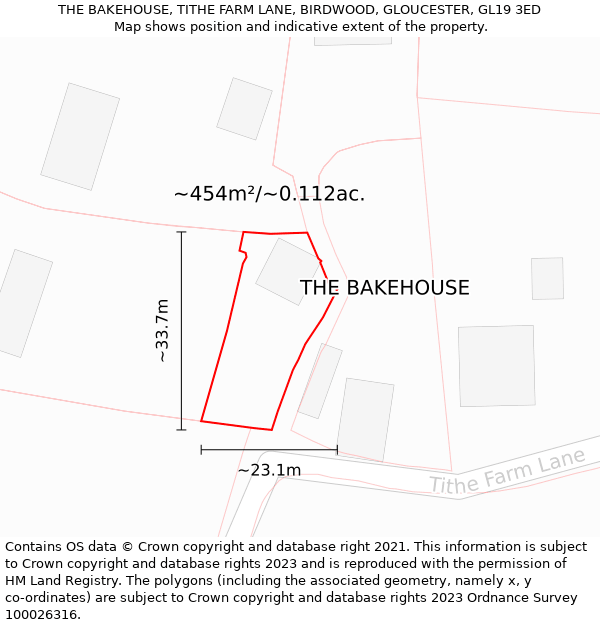 THE BAKEHOUSE, TITHE FARM LANE, BIRDWOOD, GLOUCESTER, GL19 3ED: Plot and title map