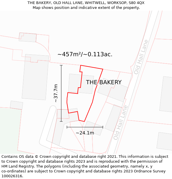 THE BAKERY, OLD HALL LANE, WHITWELL, WORKSOP, S80 4QX: Plot and title map