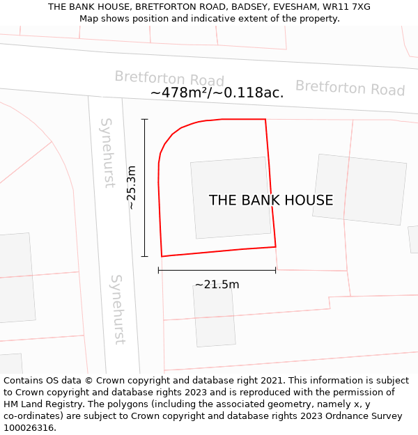 THE BANK HOUSE, BRETFORTON ROAD, BADSEY, EVESHAM, WR11 7XG: Plot and title map