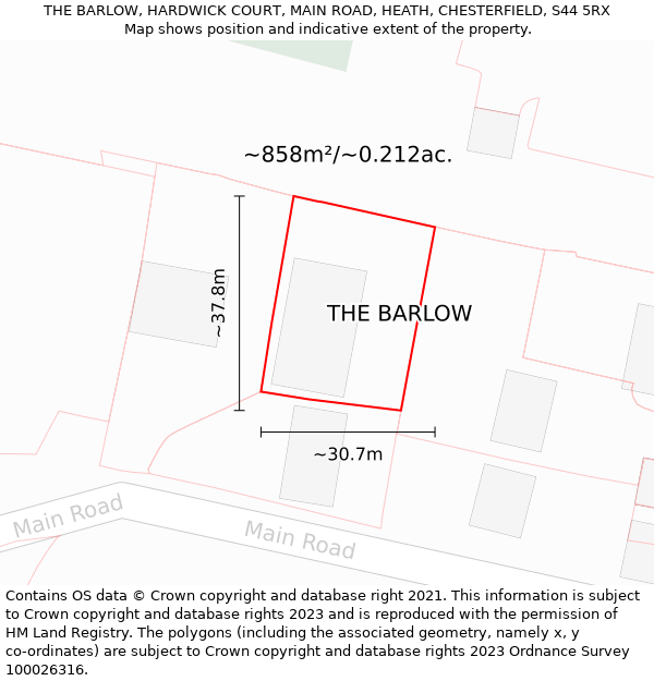 THE BARLOW, HARDWICK COURT, MAIN ROAD, HEATH, CHESTERFIELD, S44 5RX: Plot and title map