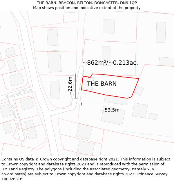 THE BARN, BRACON, BELTON, DONCASTER, DN9 1QP: Plot and title map