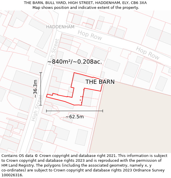 THE BARN, BULL YARD, HIGH STREET, HADDENHAM, ELY, CB6 3XA: Plot and title map