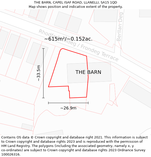 THE BARN, CAPEL ISAF ROAD, LLANELLI, SA15 1QD: Plot and title map