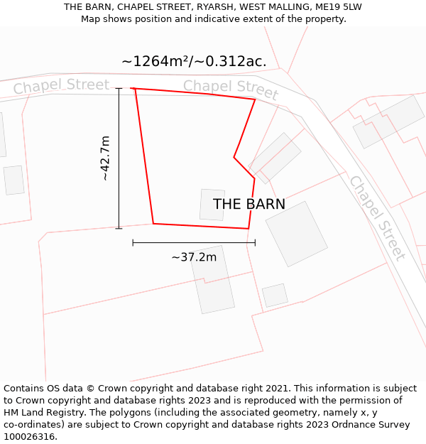 THE BARN, CHAPEL STREET, RYARSH, WEST MALLING, ME19 5LW: Plot and title map