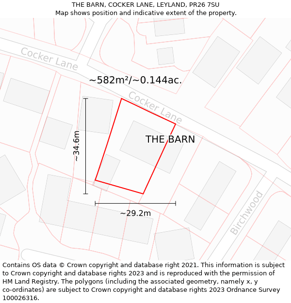 THE BARN, COCKER LANE, LEYLAND, PR26 7SU: Plot and title map