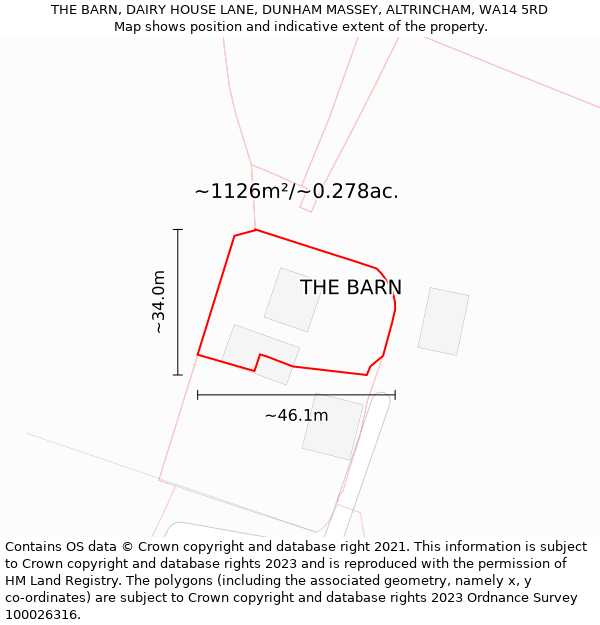 THE BARN, DAIRY HOUSE LANE, DUNHAM MASSEY, ALTRINCHAM, WA14 5RD: Plot and title map