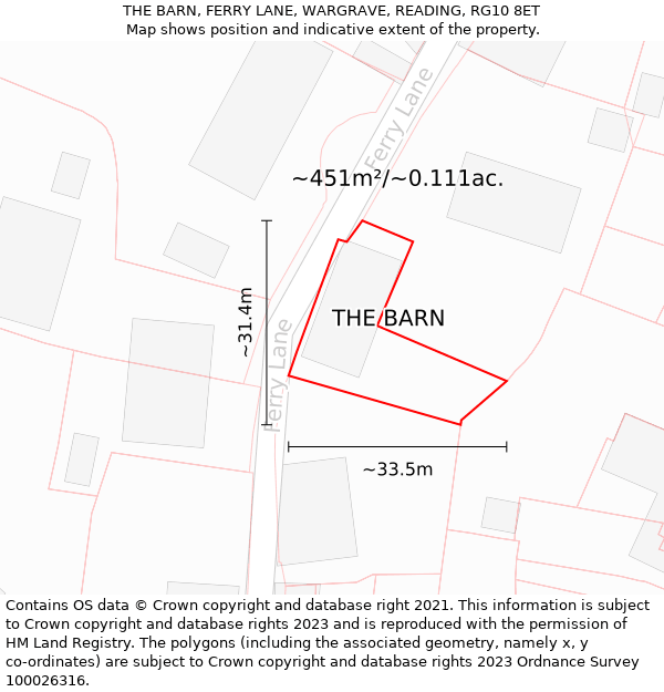 THE BARN, FERRY LANE, WARGRAVE, READING, RG10 8ET: Plot and title map