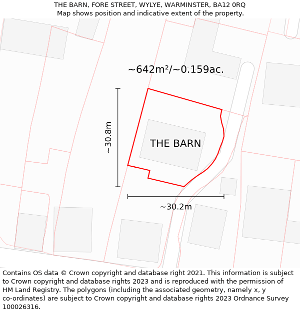 THE BARN, FORE STREET, WYLYE, WARMINSTER, BA12 0RQ: Plot and title map