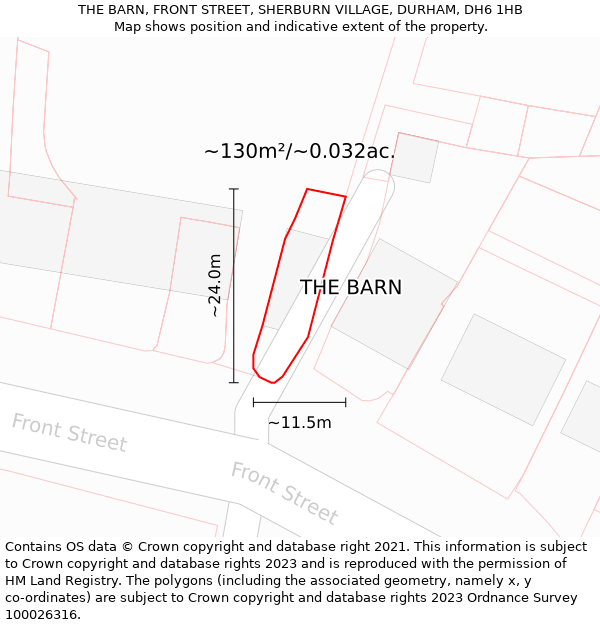 THE BARN, FRONT STREET, SHERBURN VILLAGE, DURHAM, DH6 1HB: Plot and title map