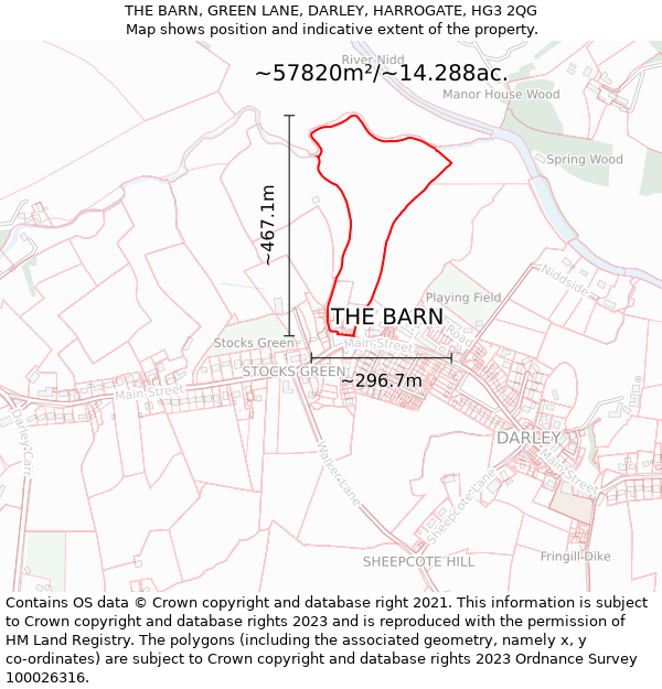 THE BARN, GREEN LANE, DARLEY, HARROGATE, HG3 2QG: Plot and title map