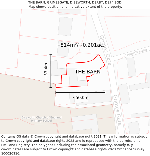 THE BARN, GRIMESGATE, DISEWORTH, DERBY, DE74 2QD: Plot and title map