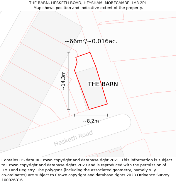 THE BARN, HESKETH ROAD, HEYSHAM, MORECAMBE, LA3 2PL: Plot and title map