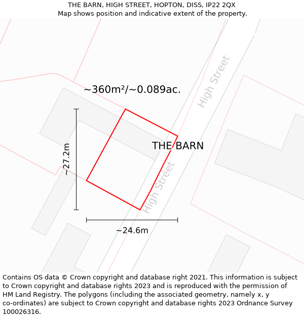 THE BARN, HIGH STREET, HOPTON, DISS, IP22 2QX: Plot and title map