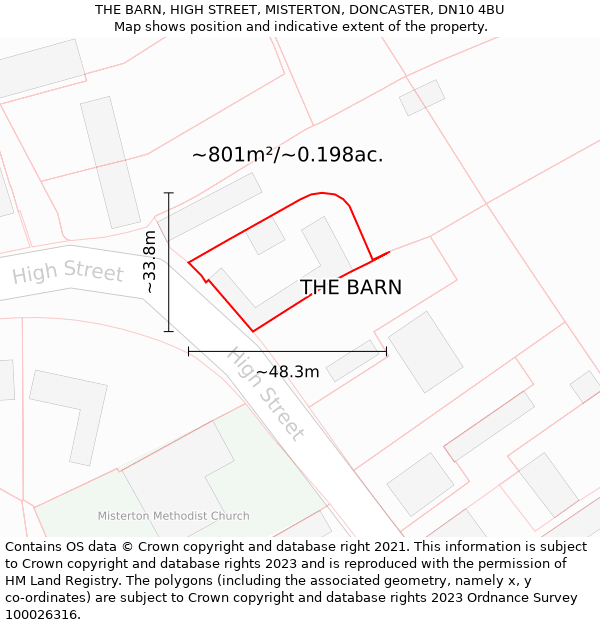 THE BARN, HIGH STREET, MISTERTON, DONCASTER, DN10 4BU: Plot and title map