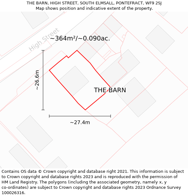 THE BARN, HIGH STREET, SOUTH ELMSALL, PONTEFRACT, WF9 2SJ: Plot and title map
