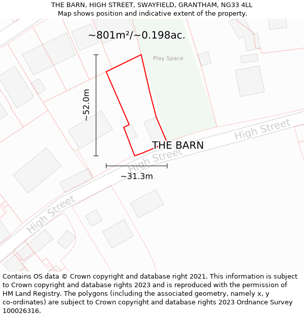THE BARN, HIGH STREET, SWAYFIELD, GRANTHAM, NG33 4LL: Plot and title map