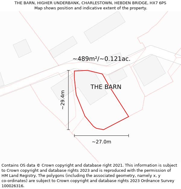 THE BARN, HIGHER UNDERBANK, CHARLESTOWN, HEBDEN BRIDGE, HX7 6PS: Plot and title map