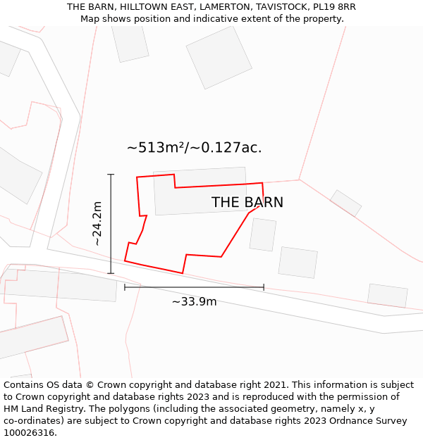 THE BARN, HILLTOWN EAST, LAMERTON, TAVISTOCK, PL19 8RR: Plot and title map