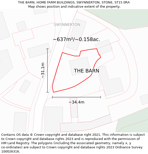 THE BARN, HOME FARM BUILDINGS, SWYNNERTON, STONE, ST15 0RA: Plot and title map