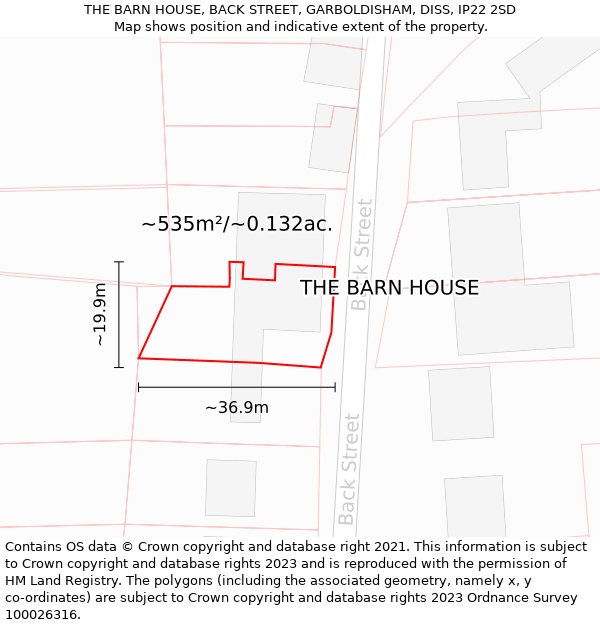 THE BARN HOUSE, BACK STREET, GARBOLDISHAM, DISS, IP22 2SD: Plot and title map